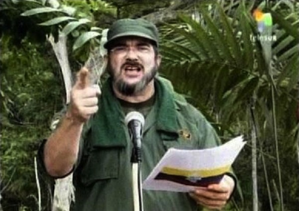 FARC terrorist leader "Timochenko" reads a declaration from the Marxist terrorist group's high command.