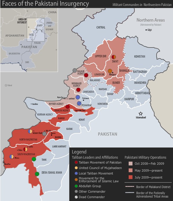 map, based on a survey of available, open-source reporting, displays major leaders of different militant groups and coalitions attacking into Afghanistan and Pakistan.