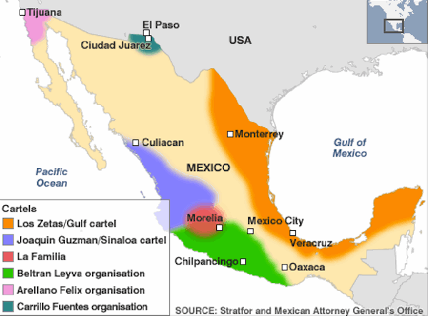 Map of Drug Cartel's Influence
