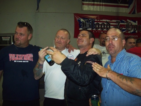 Randal Krager (L) with (L-R, foreground) other neo-Nazi leaders Del O’Connor (Blood & Honour America), David Lynch (American Front), and Mike Lawrence (Volksfront)