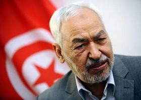 Rashid Ghannouchi with flag