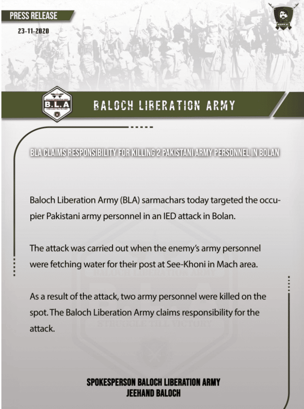 (Claim) Baloch Liberation Army (BLA): Bombing Kills 2 Soldiers in See ...