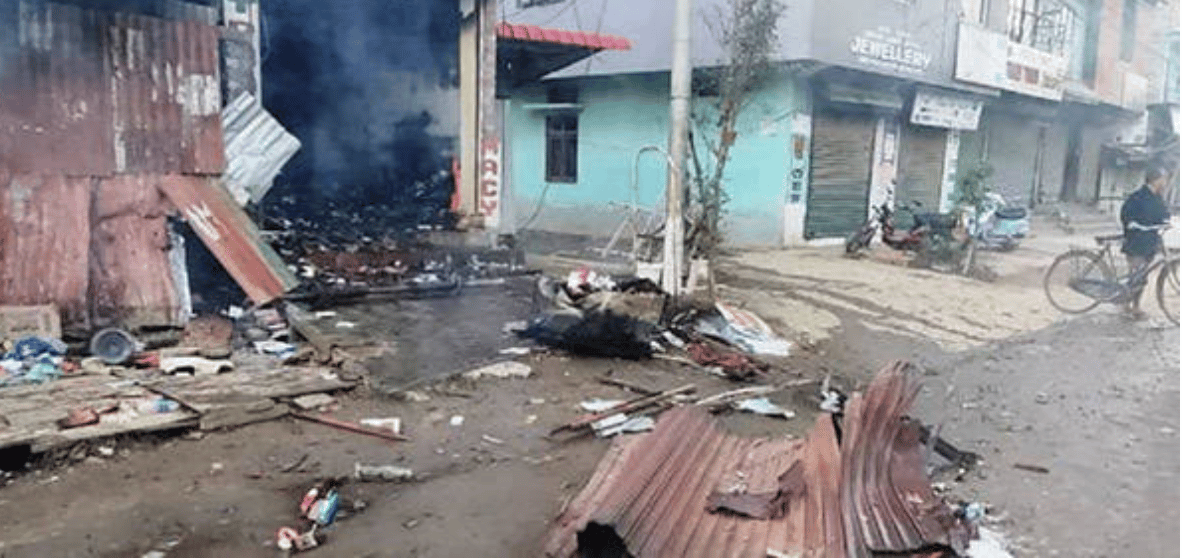 Manipur National Revolutionary Front (MNRF) Suspected for Bombing Bobby Pharmacy in Khurai Lamlong Bazar, Manipur, India - 14 December 2021