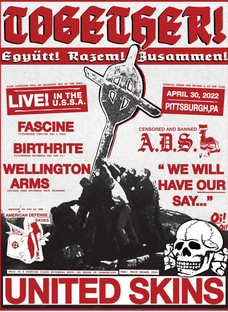 American Defense Skinheads Announce 30 April Rally"We Will Have Our Say..." in Pittsburg, Pennsylvania, United States