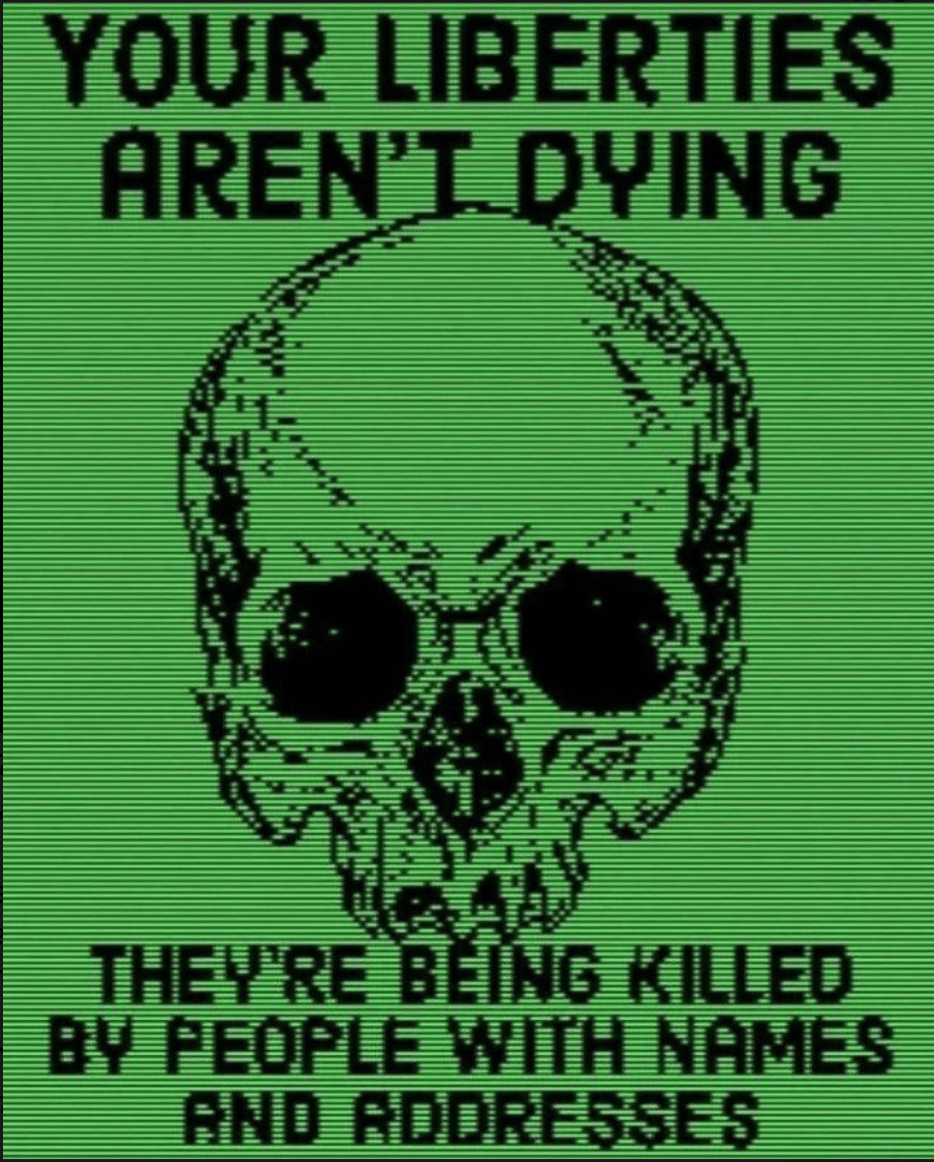 Eco-Fascist Circulate Poster "Your Liberties Aren't Dying; They're Being Killed By People With Names and Addresses" - 23 May 2022 (Advocating Attacks on Politicians)