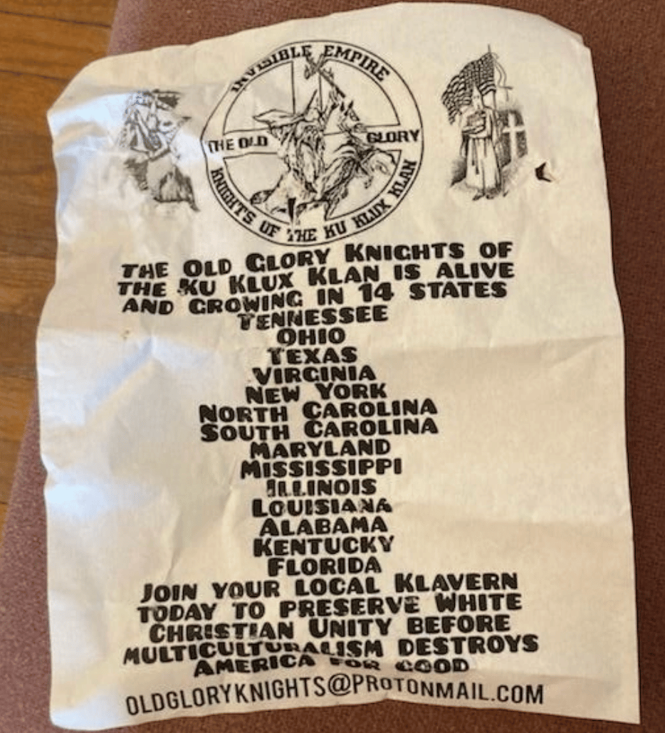 KKK Flyer Left at Black Union Hill Missionary Church Mississippi |TRAC