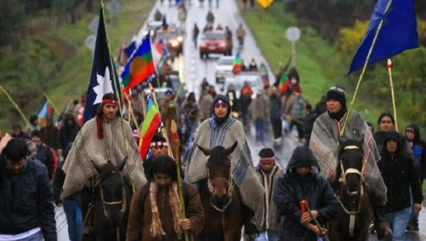 A march of the Mapuche people, Chile.