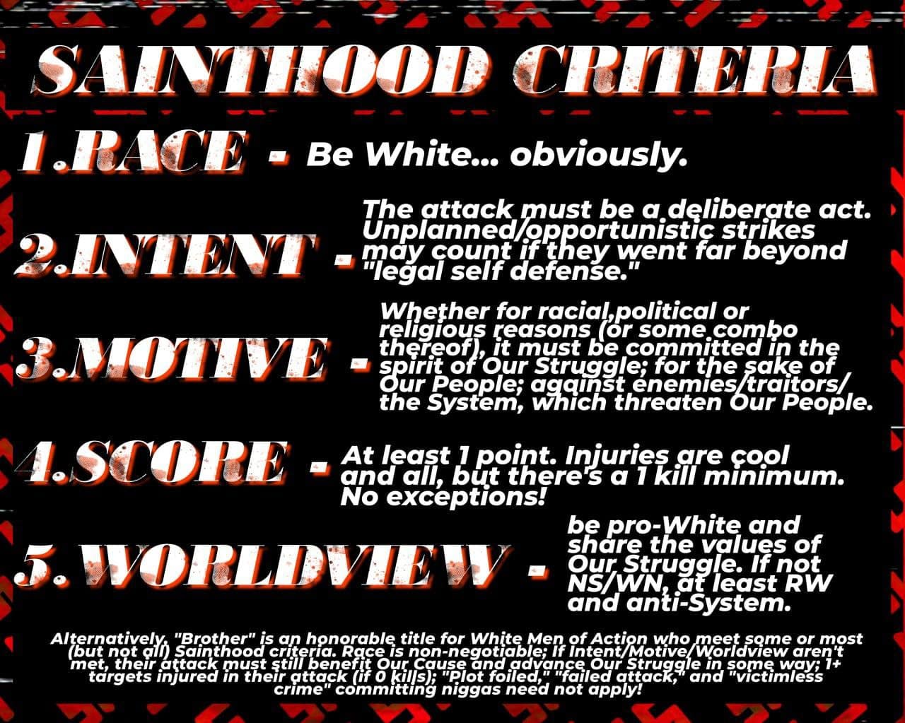 (Far-Right Extremism / Poster) Terrorgram Telegram Channel Share Poster on 'Sainthood Criteria' - 8 July 2022