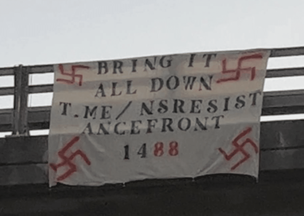 Far-Right National Socialist Resistance Front (NSRF) Activists Dropped A Nazi-Banner in Support of the Attack on the 03 December Attack on the Power Grid in Moore County, North Carolina, United States - 30 December 2022