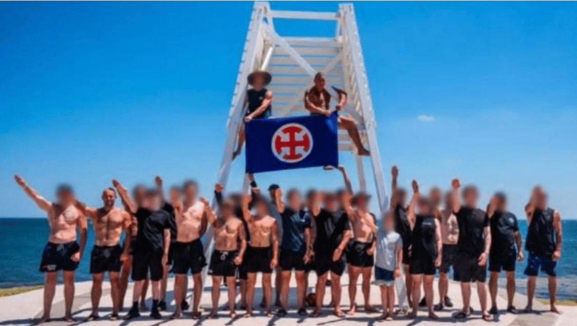 Right-Wing European Australia Movement Members Perform Sieg Heil at Point Ormont Lookout, Elwood, Melbourne, Victoria, Australia