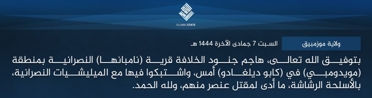 TRAC Incident Report: Islamic State (Shabaab Cult) Militants Armed Assault on the Christian Village of Nampanha, Muidumbe District, Cabo Delgado, Mozambique - 30 December 2022