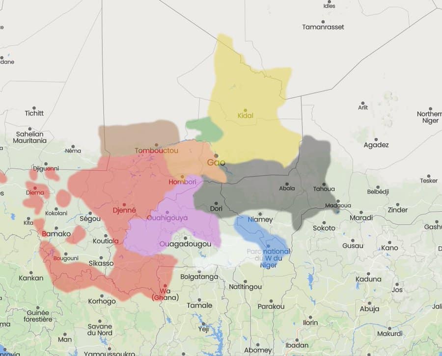 Areas of Operation of Militant Groups in the Sahel - 21 February 2023