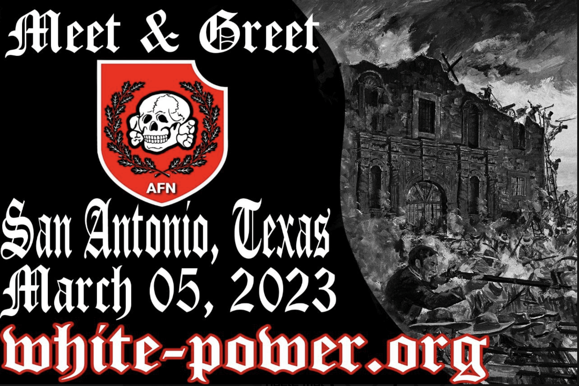 (Right Wing Extremism/Poster) Aryan Freedom Network (AFN) Planning to Host a Meet & Greet on 5 March 2023 in San Antonio, Texas, United States – 8 February 2023