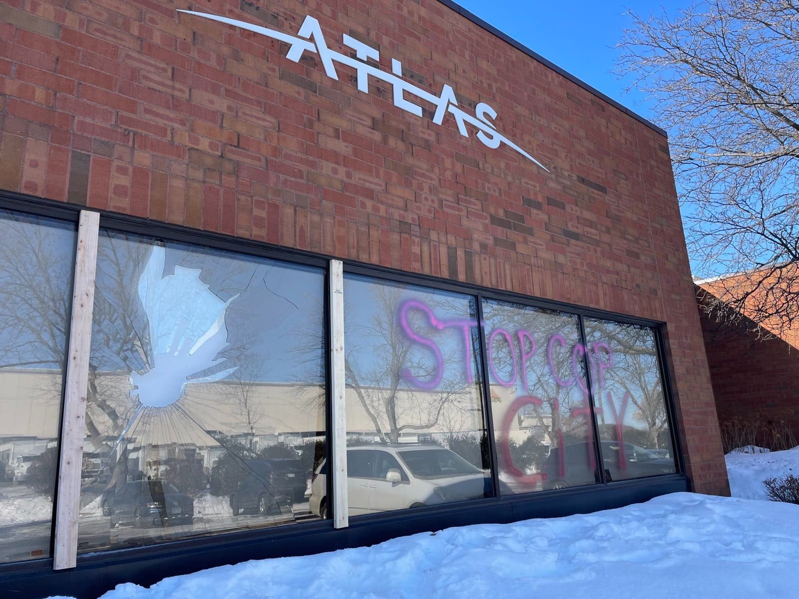 (Claim / Anonymous Anarchist) American Anarchists Vandalised the Atlas Office, in Solidarity with the Atlanta Forest Defenders, in Fridley, Minnesota, United States - 30 January 2023