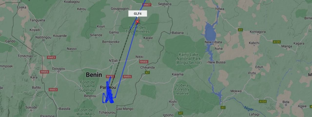 US Plane's flight path over Benin