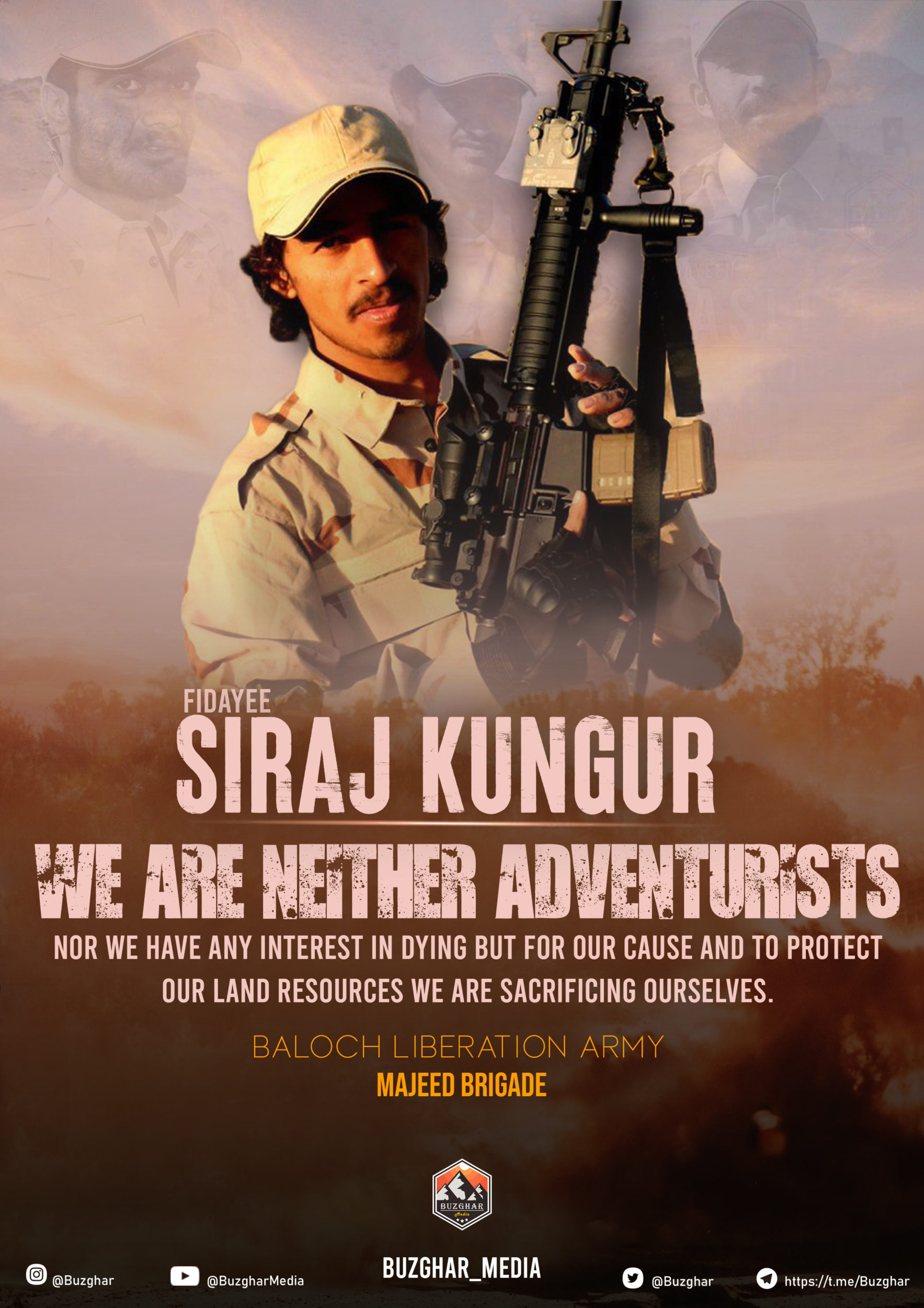 Baloch Liberation Army (BLA) Published Poster Featuring 'Martyr' Siraj Kungur - 15 March 2023