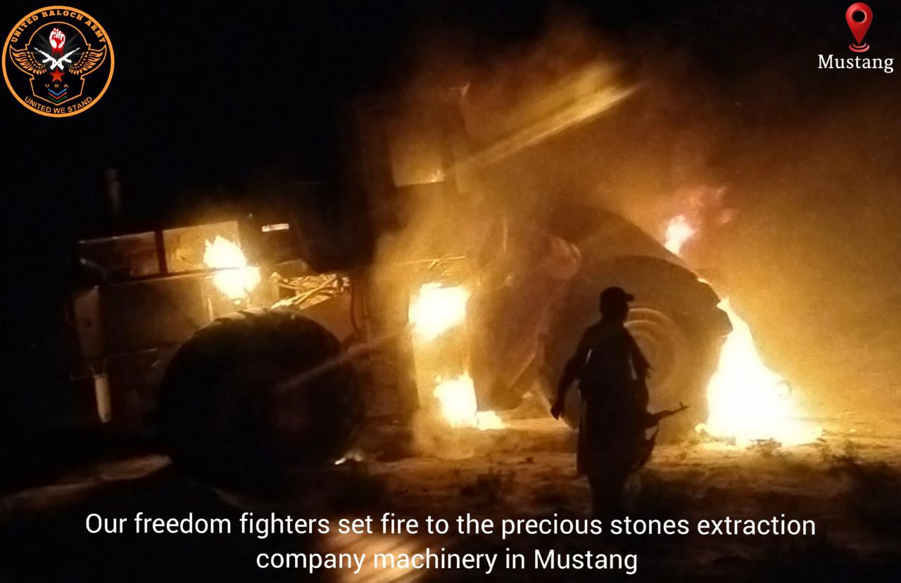 United Baloch Army (UBA) Arson Attack Destroyed the Machinery of Precious Stone Miners in Kolpur Turko, Mastung, Balochistan, Pakistan