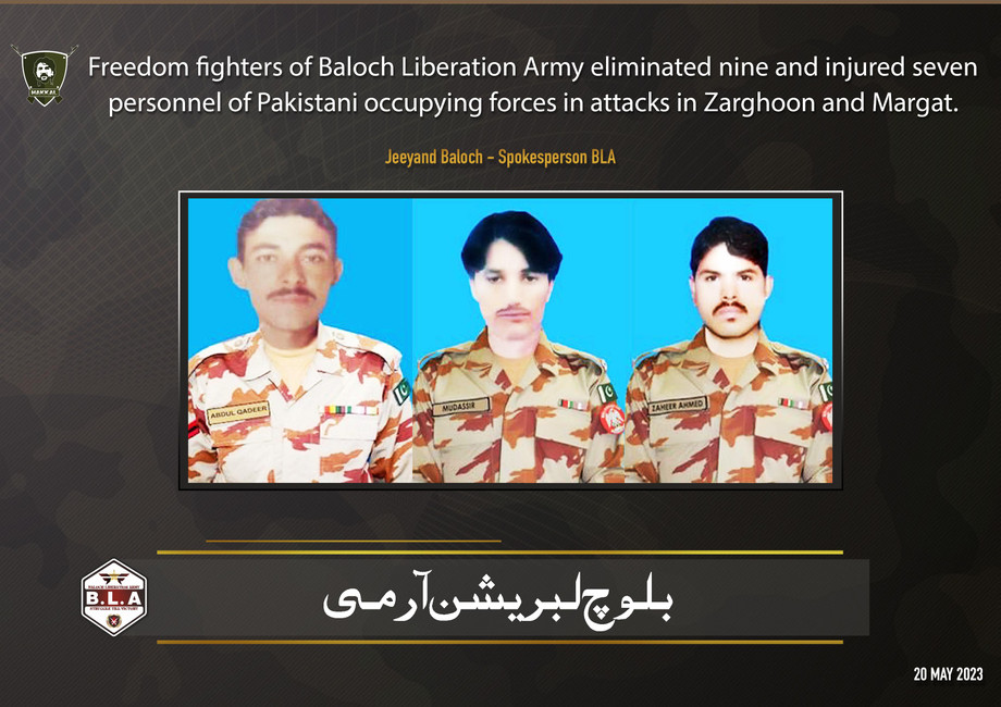 TRAC Incident Report: Baloch Liberation Army (BLA) Killed 9 Military Personnel in Zarghoon (Zarghun Ghar) and Margat, Balochistan, Pakistan - 19 May 2023