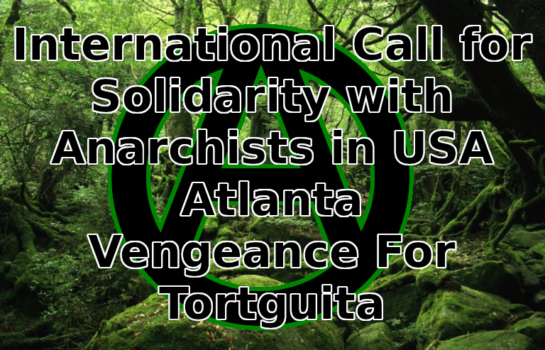 (Poster) Anarchists Publish an 'International Call for Solidarity with Anarchists in USA Atlanta Vengeance for Tortgutia', Weelaunee Forest, DeKalb County, Atlanta, Georgia, United States - 24 May 2023