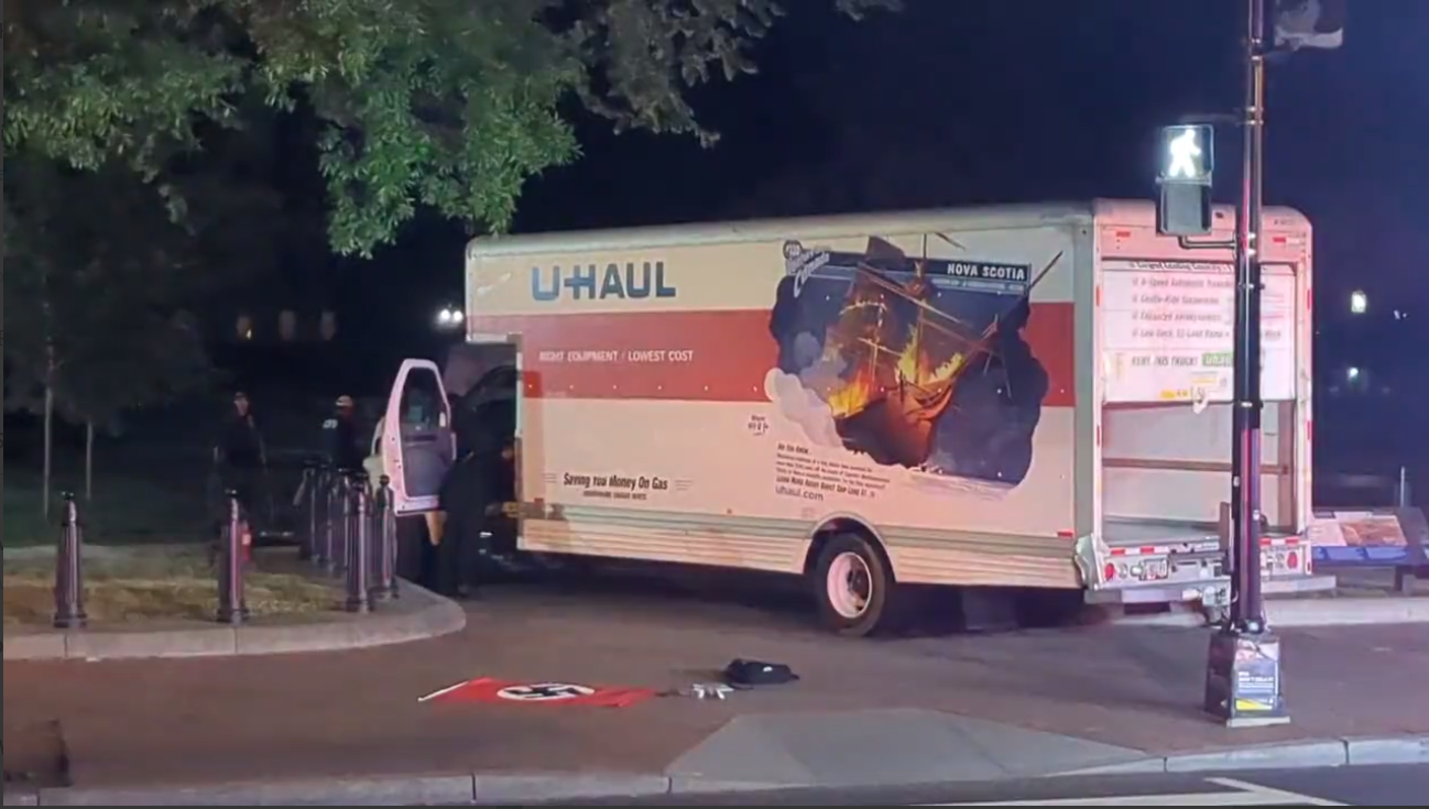 Swastika Flag Found Inside Rented U-Haul Truck That Rammed Into Security Barriers on Lafayette Square, Adjacent to the White House Grounds, Washington DC., United States