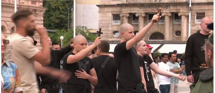 Neo-Nazis Perform Sieg Heil Holding Crosses at LGBTQ Rally in Zagreb, Croatia