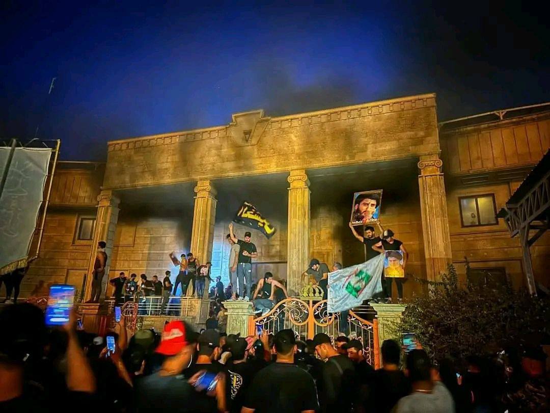 Supporters of the Shia cleric Muqtada al-Sadr broke into and set on fire the Swedish embassy in Baghdad, Iraq- 20 July 2023