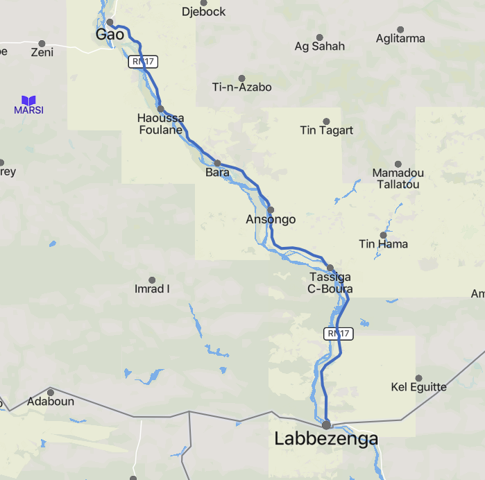 Suspected Islamic State Greater Sahara (ISGS) Militants Ambush MINUSMA Convoy of 5 Trucks Injuring 17 Including 1 Civilian on the RN17 Between Labbezenga and Gao City, Gao Region, Mali