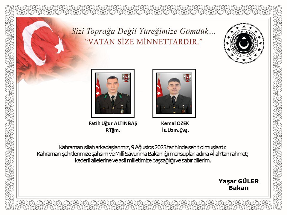 The Turkish Ministry of Defense Announced the Death of Six Soldiers in a Clash with the Kurdistan Workers’ Party (PKK) during the CTO “Claw-Castle” in Northern Iraq - 10 August 2023