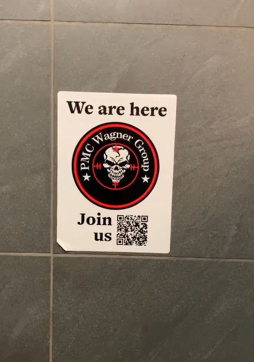(Video) Footage Circulates of Wagner Stickers in Public Toilets, Encouraging Residents to Join the Group, Krakow, Poland - 11 August 2023