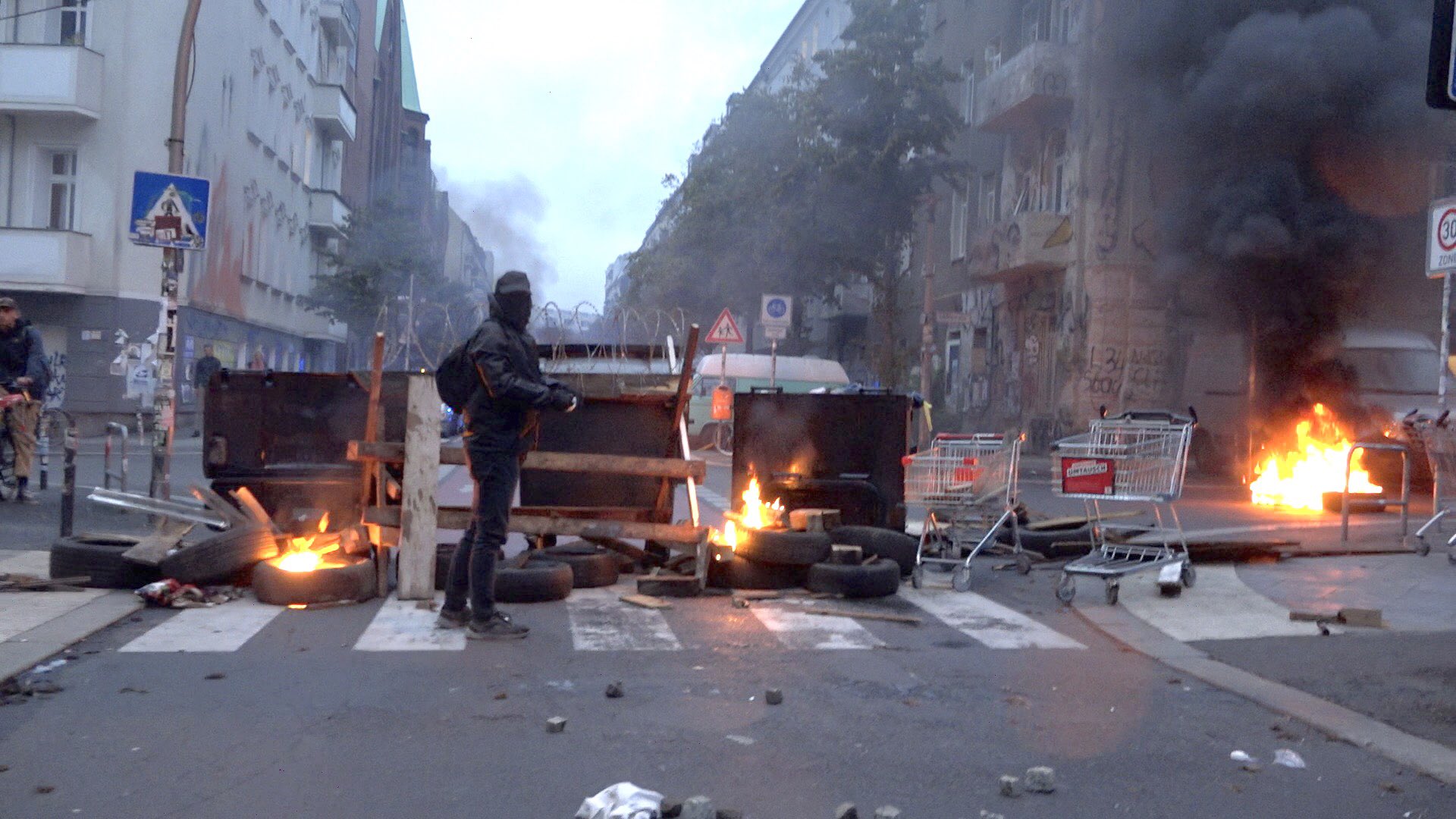 Anarchists Clash with the Police on the Anniversary of the 'Liebig 34' Squat Eviction, Rigaer Str., Berlin, Germany - 09 October 2023 