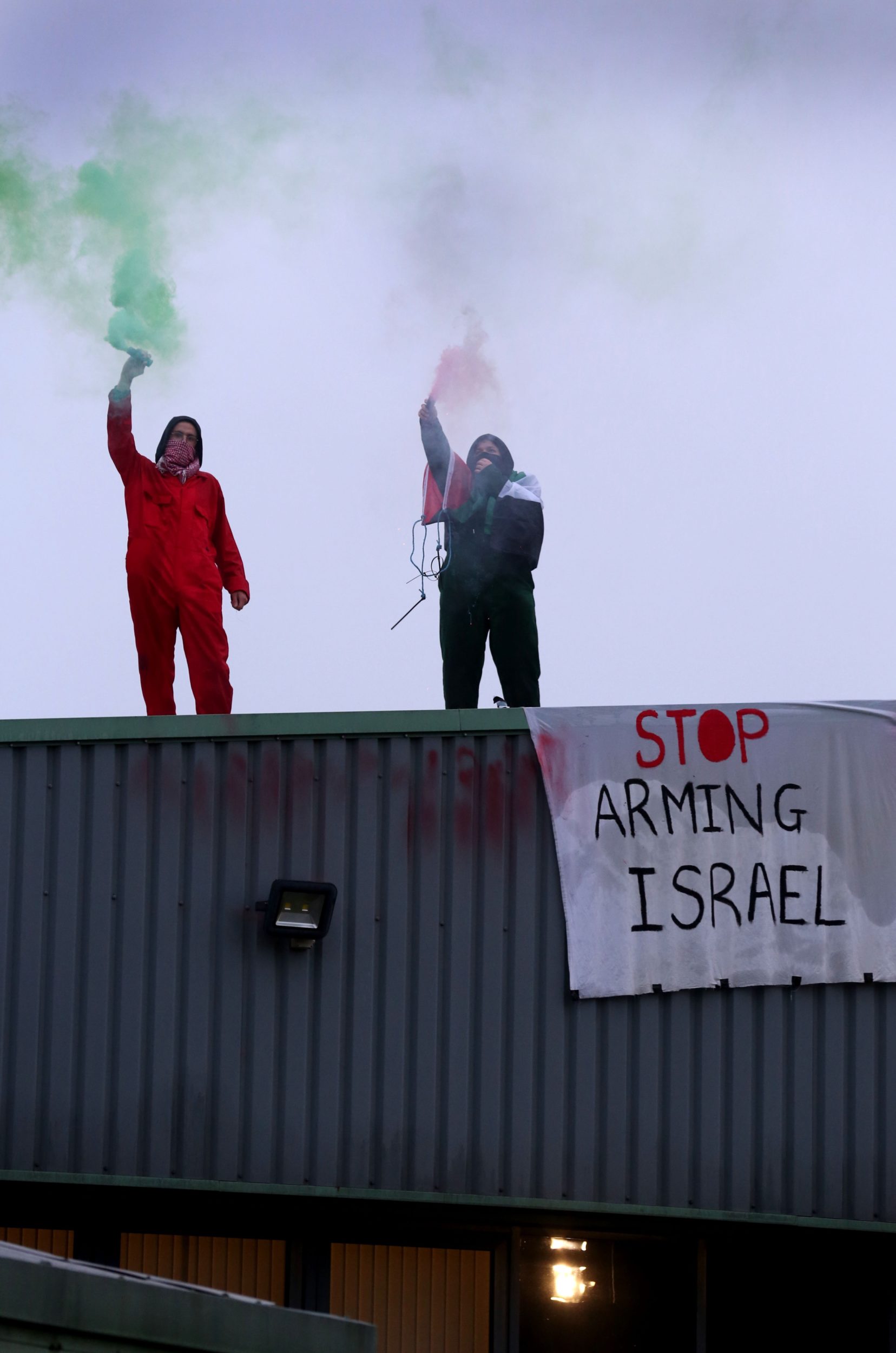 Anarchists of Palestine Action Occupy the Factory Roof of Howmet Fastening Systems, Disrupting the Company's Production Activities, Leicester, United Kingdom - 26 October 2023