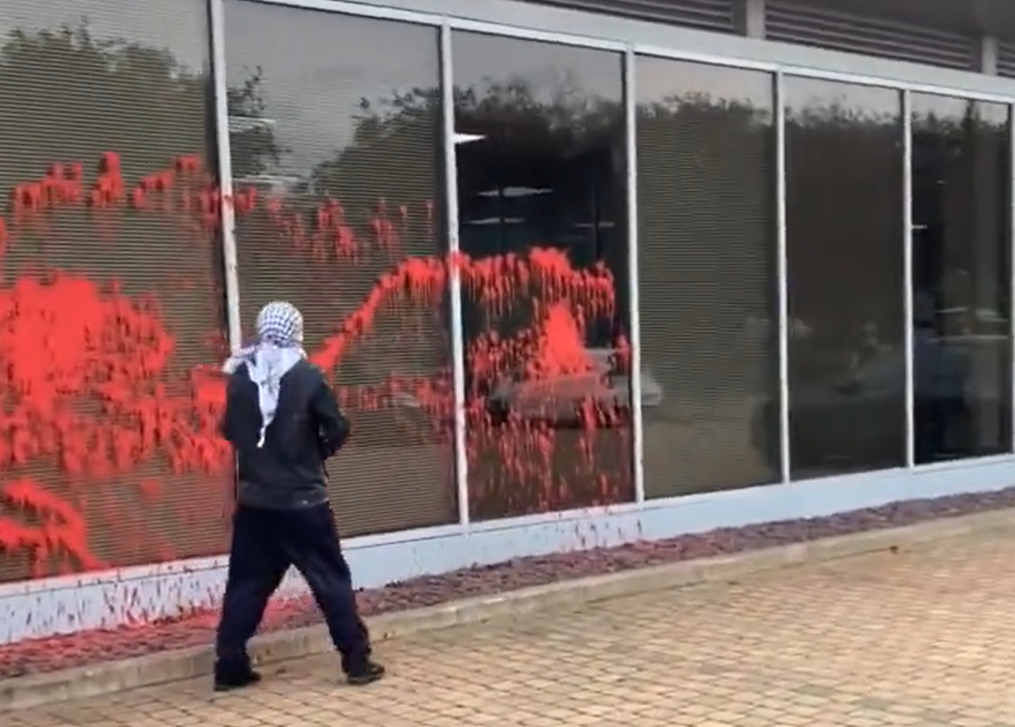 Anarchists of 'Palestine Action' Disrupt a Recruitment Day Organized Teledyne Technologies by Spraying Red Paint on Its Facility, Chelmsford, Essex, United Kingdom - 29 September 2023