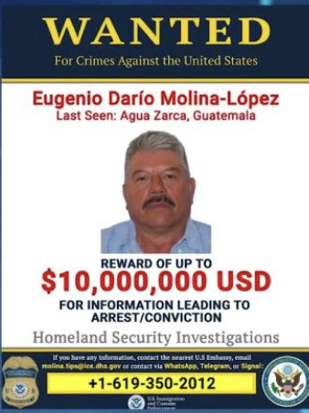 United States Authorities Offer a Reward of Up to 10M USD for Information Leading to the Capture of Eugenio Darío Molina López, Leader of 'Los Huista' Cartel, Huista, Huehuetenango, Guatemala - 06 October 2023