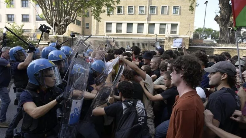 Clashes Break Out Between the Police and Leftist Student Groups, During a March in Support of Palestine and Against an International Far-Right Event, Rome, Italy