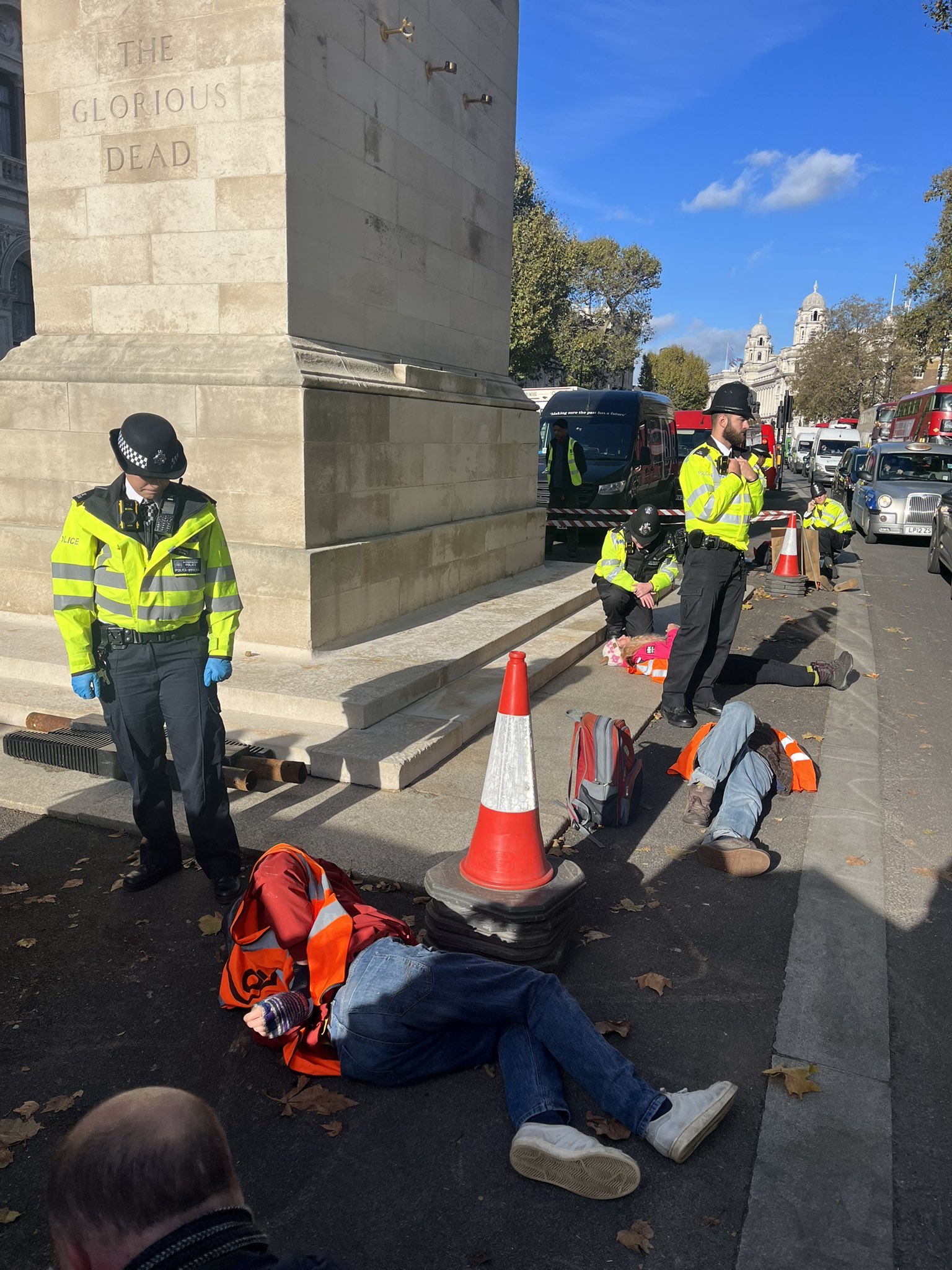 Several Supporters of the Just Stop Oil Movement Arrested for Protesting in the Street Near Downing Street and at the Cenotaph, London, United Kingdom - 06 November 2023