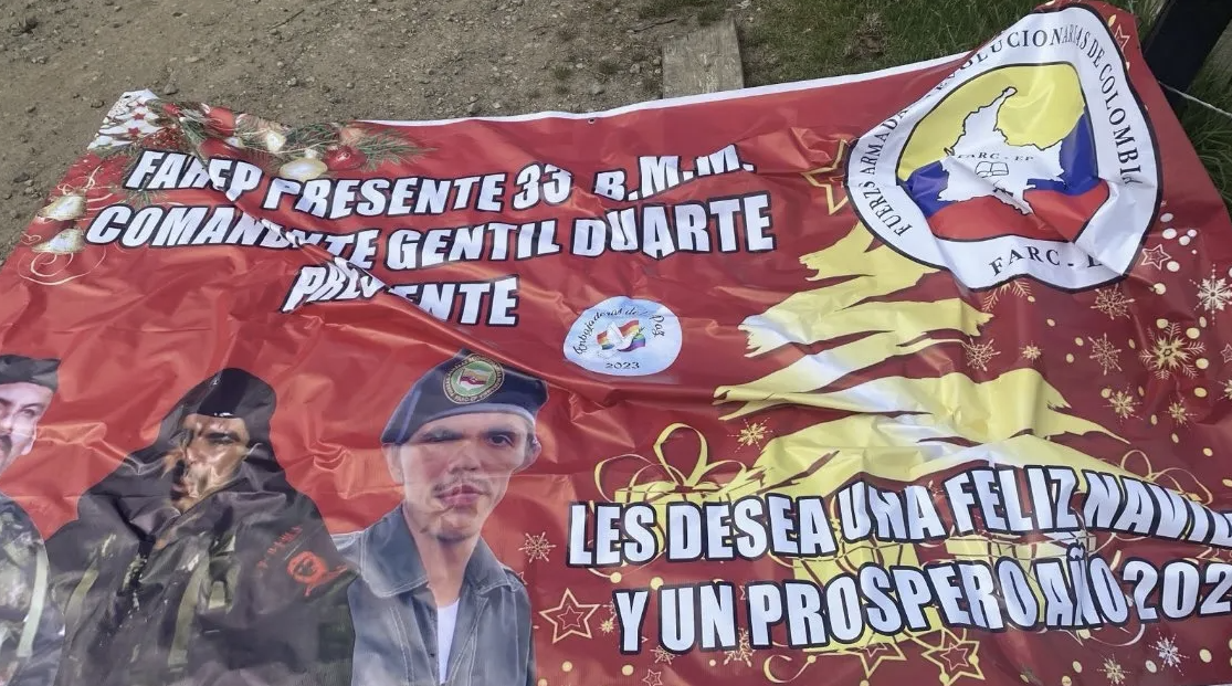 Propaganda Banners Allude to the Presence in the City of 'Frente 33' Dissidents of the Central General Staff (EMC) of the Revolutionary Armed Forces of Colombia (FARC), Bogotá, Colombia - 26 December 2023