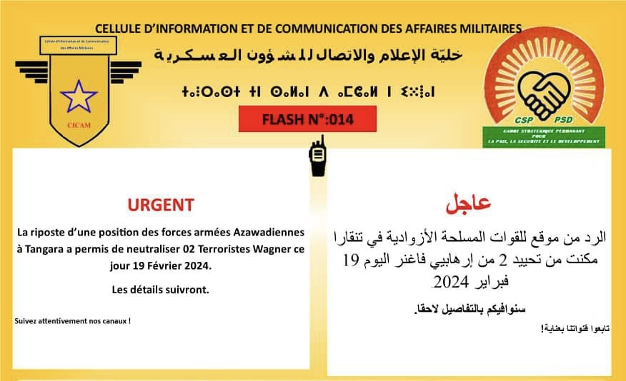 TRAC Incident Report: Coordination for Azawad Movement's (CAM) Militants Led an Armed Assault on Wagner Forces in Tangara, Mali - 19 February 2024