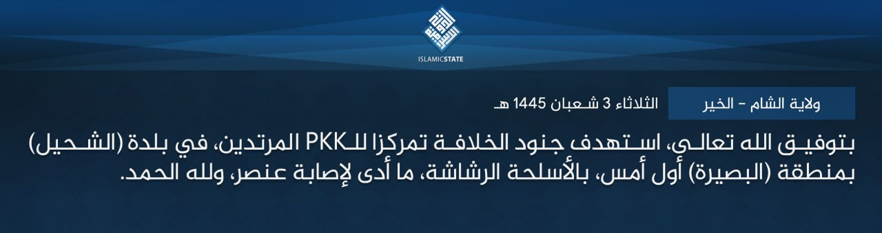 TRAC Incident Report: Islamic State (IS) Armed Assault Targets a Position of the Syrian Democratic Forces (SDF/PKK) in Shahil [al-Shuhayl], al-Busayrah [al-Baseera] Region, Deir Ezzor, Syria - 11 February 2024