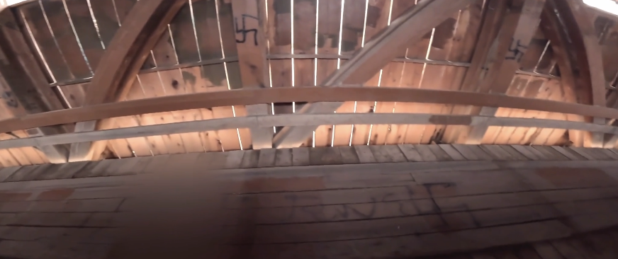 (Photos) Anti-Semitic Graffiti Scrawled on the Historic Colville Covered Bridge in Bourbon County, Kentucky, United States - 28 February 2024