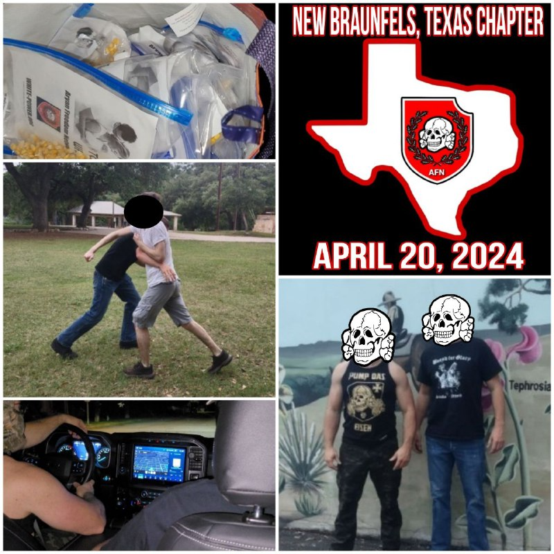 (Images/Right Wing Extremism) Aryan Freedom Network (AFN) Celebrates Adolf Hitler's Birthday with a Self-Defense Practice Session and Dropping Recruitment Flyers in New Braunfels, Texas, United States - 20 April 2024