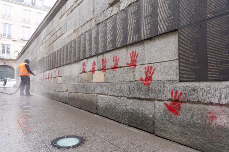 Authorities Allege Russian Interference Behind 'Red Hands' Spray-Painted at the Shoah Memorial in Paris, France - 22 May 2024