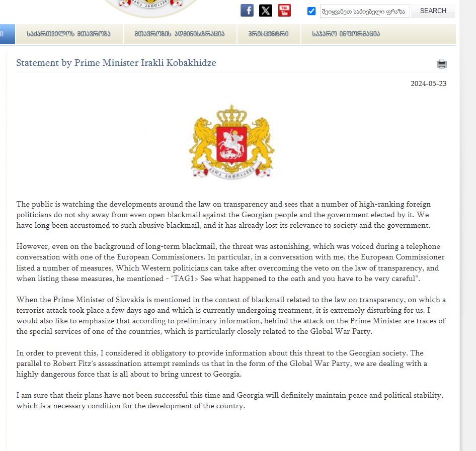 PM Kobakhidze Alleges Receiving "Alarming Threat" from Unidentified European Official, Georgia