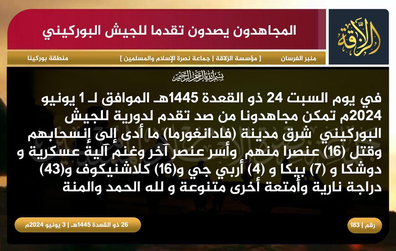 TRAC Incident Report: Jama’at Nusrat al-Islam wa al-Muslimin (JNIM) Armed Assault on a Burkinabe Army Patrol East of Fada-Ngourma, Gourma Province, Burkina Faso - 01 June 2024