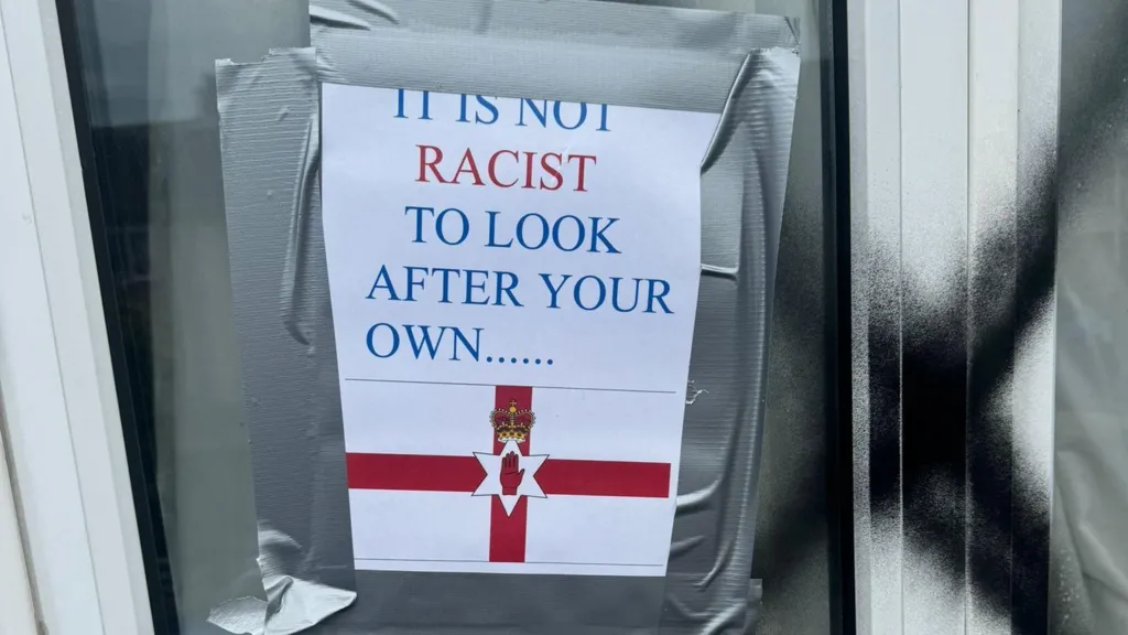 Racists Target the Home of an African Family with Anti-Immigrant, Threatening Posters and Symbols, Ballycraigy, Antrim, Northern Ireland, United Kingdom - 04 July 2024