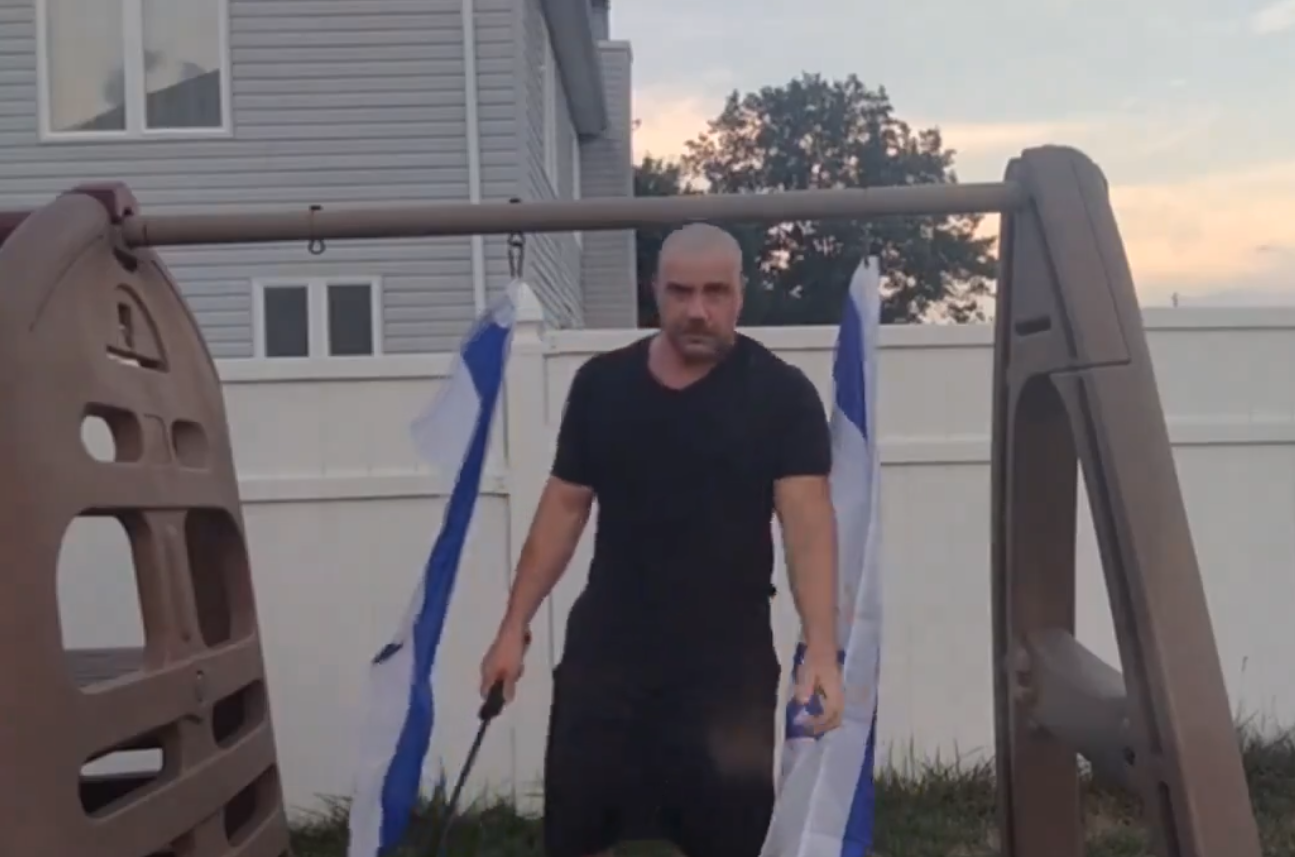 (Video) Antisemite Angelo John (Lucas) Gage Shreds the Israeli Flag, Threatening Death to Jews, Brick, New Jersey, United States - 07 July 2024
