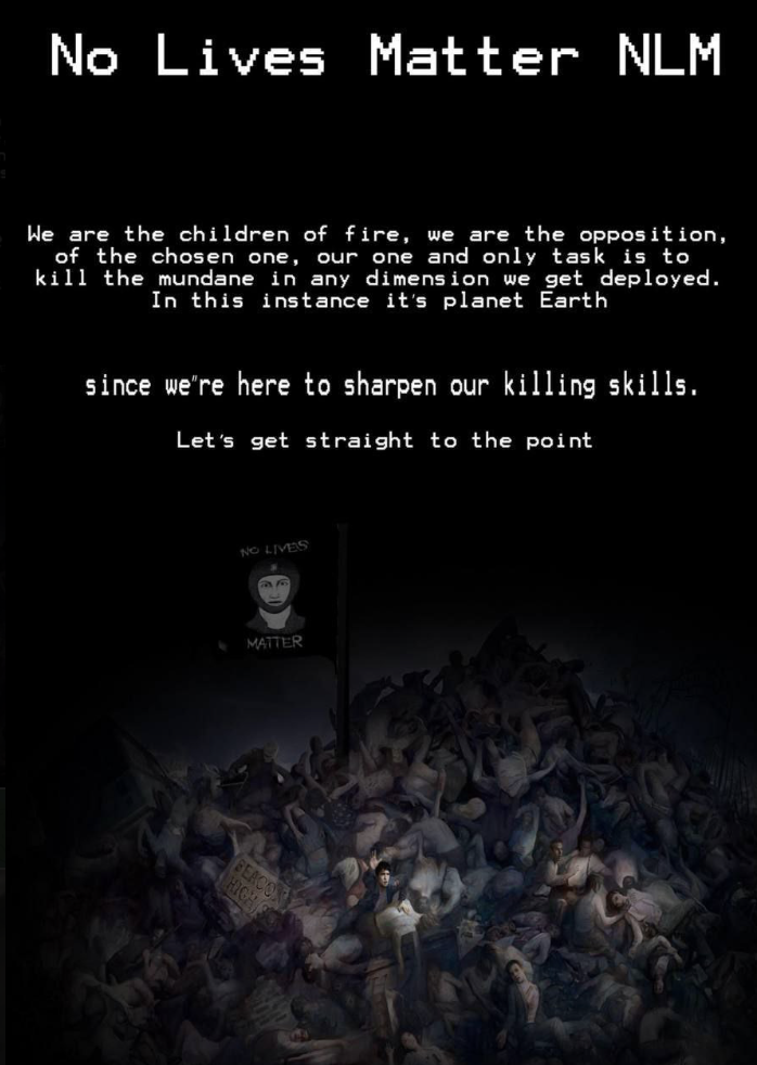 (Poster) Satanic Right Wing Extremists ‘No Lives Matter (NLM)’ Share Propaganda Poster: 'We are the Children of Fire' - 28 June 2024