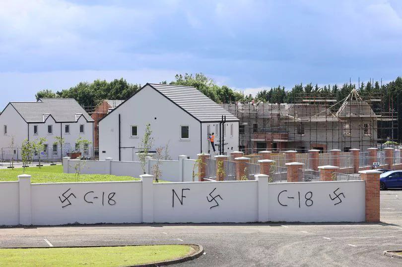 (Photos) Swastikas and References to the Neo-Nazi Group Combat 18 and the National Front Appear Across Antrim, County Antrim, Northern Ireland, United Kingdom - 11 July 2024