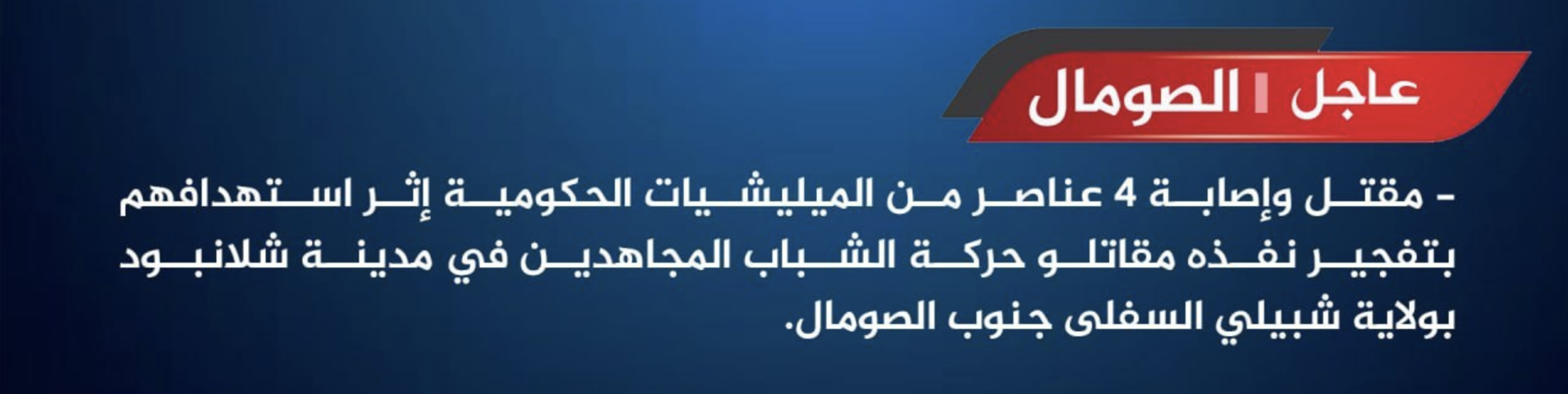(Claim) Al-Shabaaab Detonates Improvised Explosive Device (IED), Killing 4 Somali Forces Members, in Shalan Boot, Lower Shabelle, Somalia - 8 October 2024