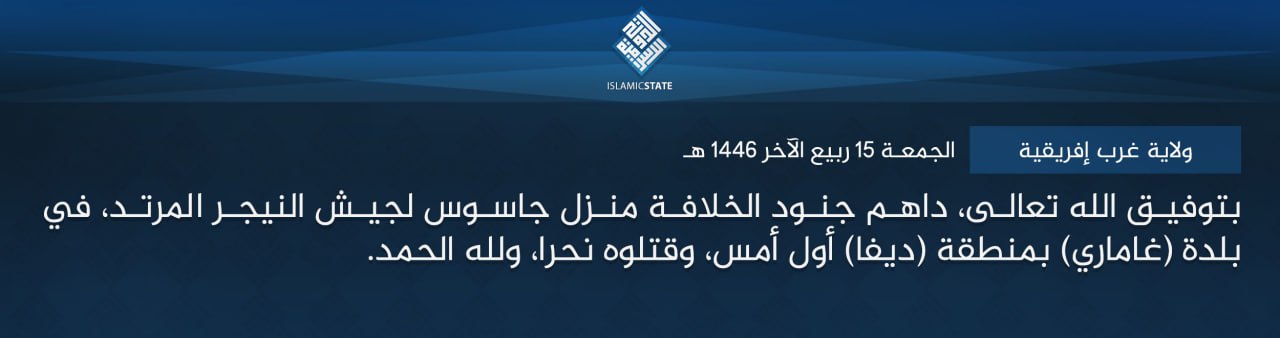 TRAC Incident Report: Islamic State West Africa (ISWA/Wilayat Gharb Afriqiyah) Militants Captured and Killed a "Spy" at His Home in Malam Gamari, Diffa Region, Niger - 16 October 2024
