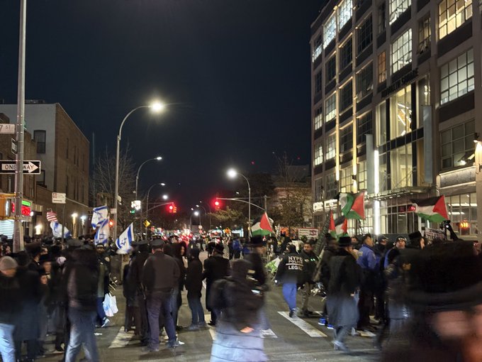 Pro-Palestine Activists Clash with Pro-Israel Counterprotesters in Borough Park, Southwest Brooklyn, New York City, United States - 18 February 2025